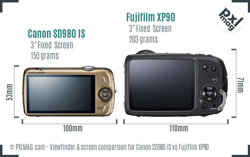Canon SD980 IS vs Fujifilm XP90 Screen and Viewfinder comparison