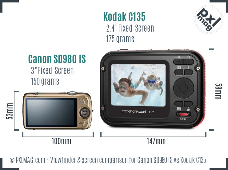 Canon SD980 IS vs Kodak C135 Screen and Viewfinder comparison