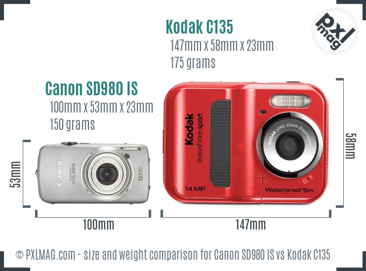 Canon SD980 IS vs Kodak C135 size comparison Canon SD980 IS vs Kodak C135 size comparison