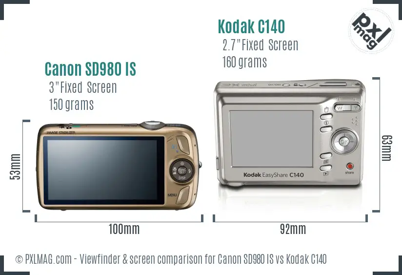 Canon SD980 IS vs Kodak C140 Screen and Viewfinder comparison
