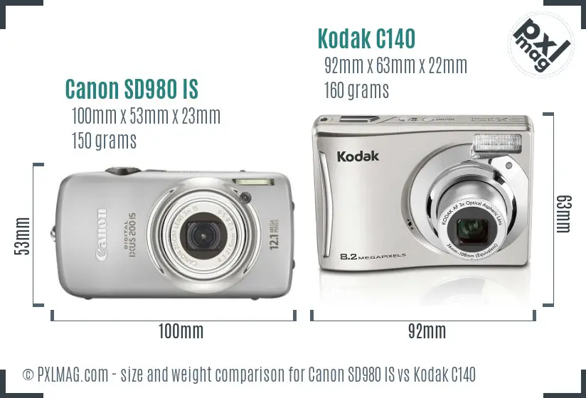 Canon SD980 IS vs Kodak C140 size comparison