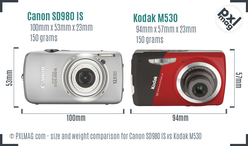 Canon SD980 IS vs Kodak M530 size comparison