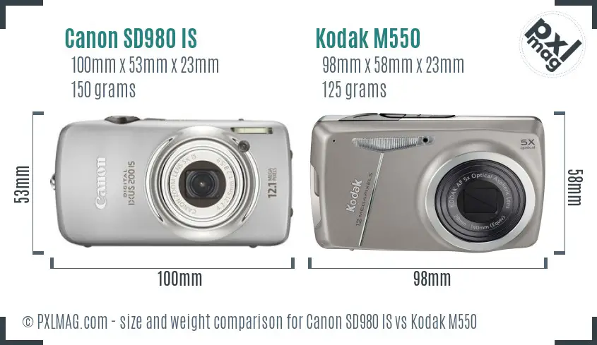 Canon SD980 IS vs Kodak M550 size comparison