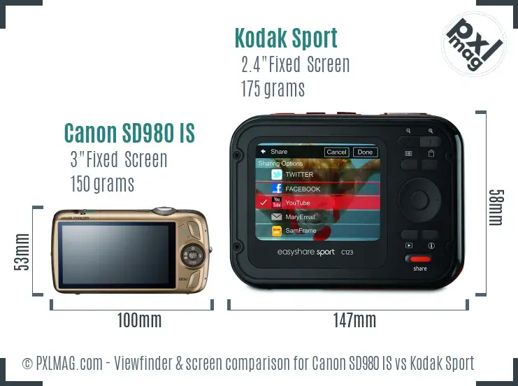 Canon SD980 IS vs Kodak Sport Screen and Viewfinder comparison