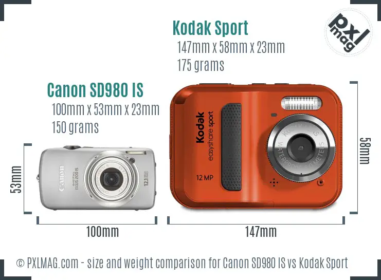 Canon SD980 IS vs Kodak Sport size comparison