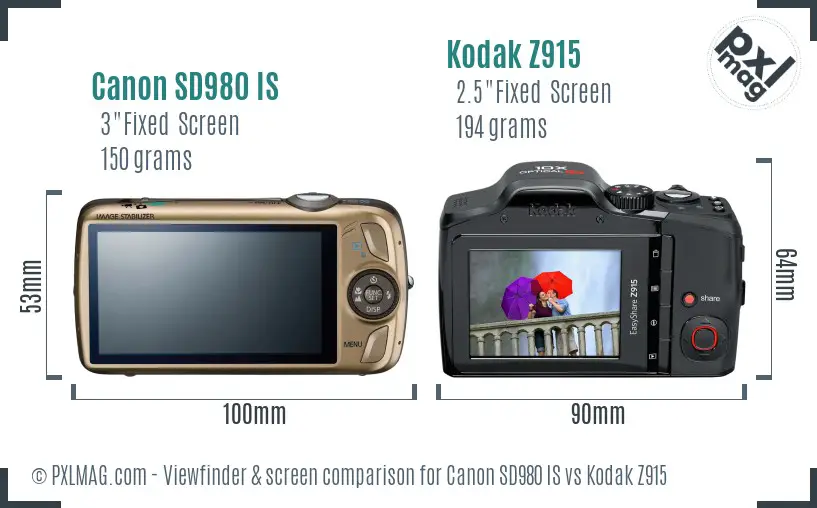 Canon SD980 IS vs Kodak Z915 Screen and Viewfinder comparison