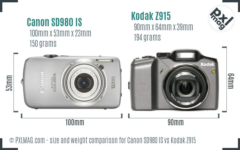 Canon SD980 IS vs Kodak Z915 size comparison