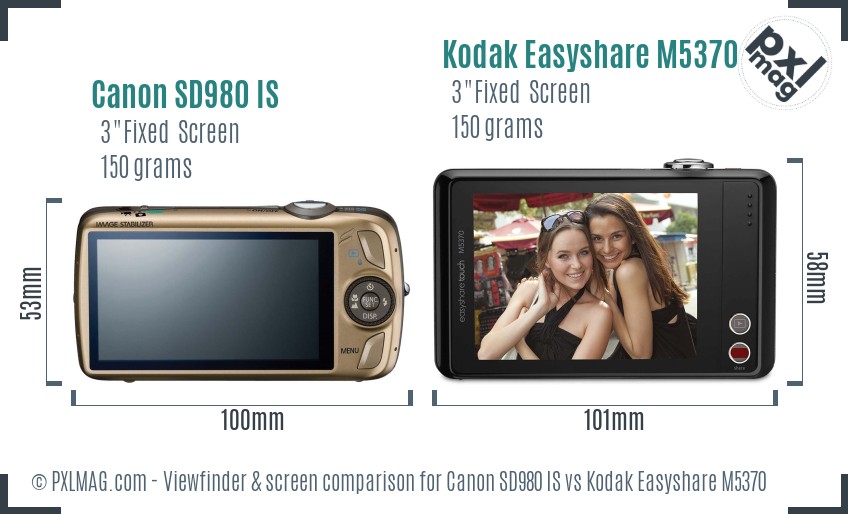 Canon SD980 IS vs Kodak Easyshare M5370 Screen and Viewfinder comparison
