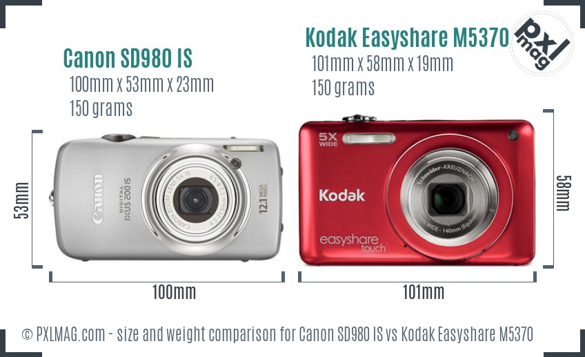 Canon SD980 IS vs Kodak Easyshare M5370 size comparison