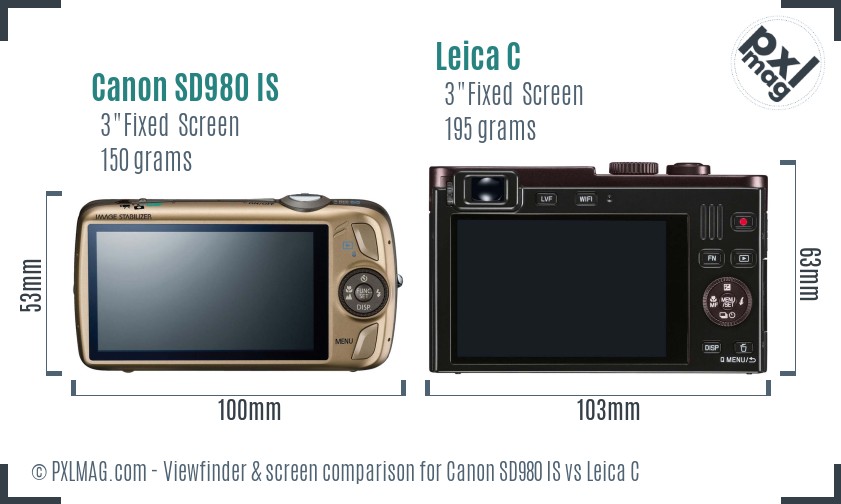 Canon SD980 IS vs Leica C Screen and Viewfinder comparison