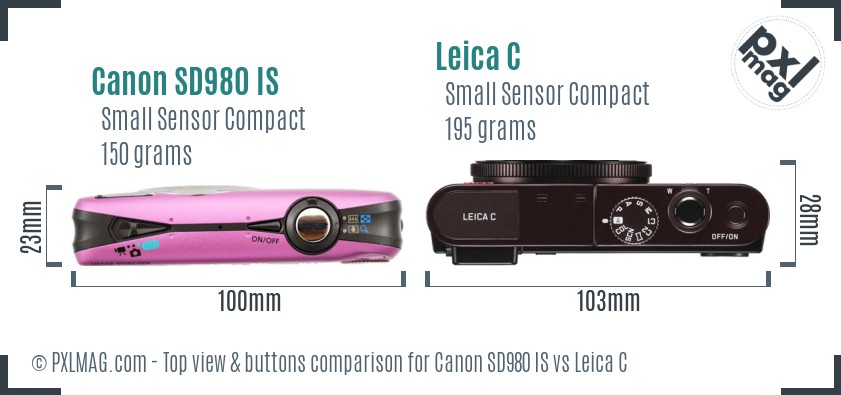 Canon SD980 IS vs Leica C top view buttons comparison