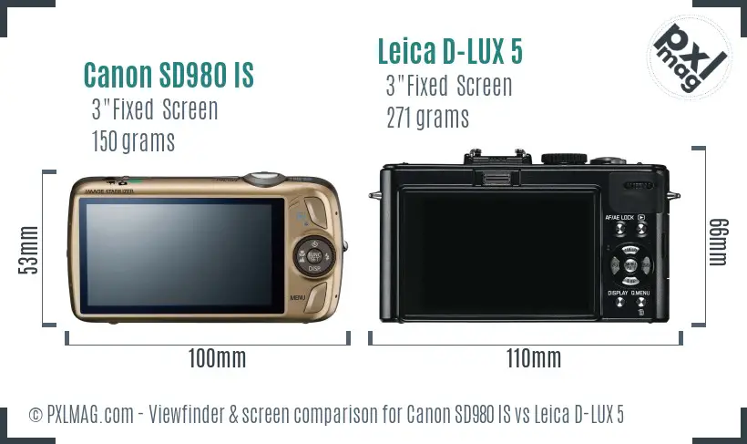 Canon SD980 IS vs Leica D-LUX 5 Screen and Viewfinder comparison