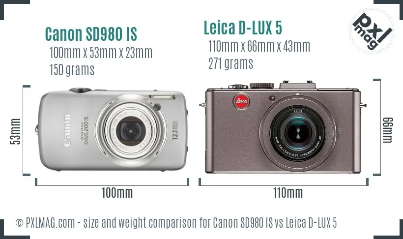 Canon SD980 IS vs Leica D-LUX 5 size comparison