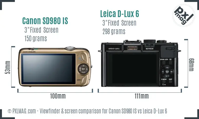 Canon SD980 IS vs Leica D-Lux 6 Screen and Viewfinder comparison