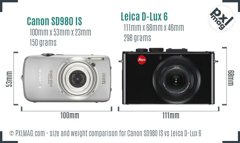 Canon SD980 IS vs Leica D-Lux 6 size comparison