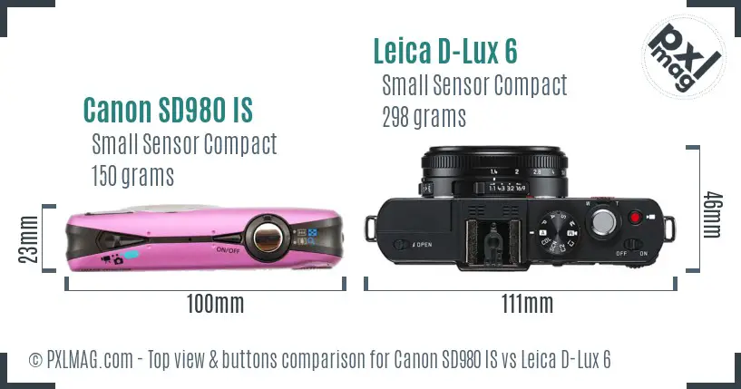 Canon SD980 IS vs Leica D-Lux 6 top view buttons comparison