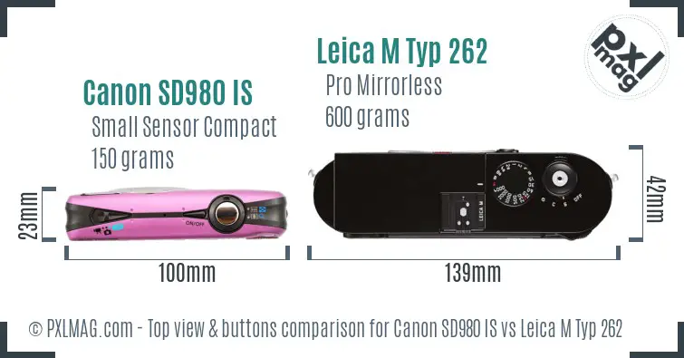Canon SD980 IS vs Leica M Typ 262 top view buttons comparison