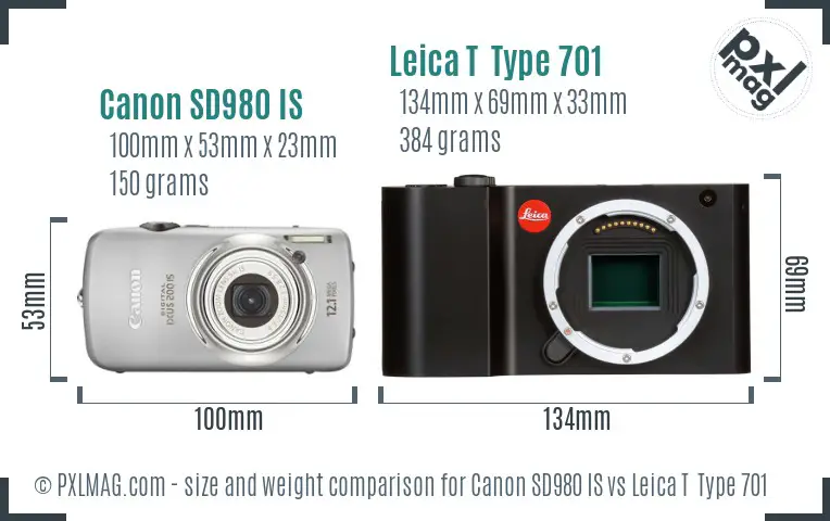 Canon SD980 IS vs Leica T  Type 701 size comparison