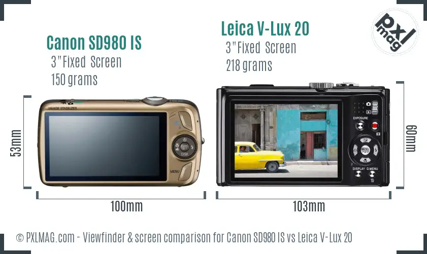 Canon SD980 IS vs Leica V-Lux 20 Screen and Viewfinder comparison Canon SD980 IS vs Leica V-Lux 20 Screen and Viewfinder comparison