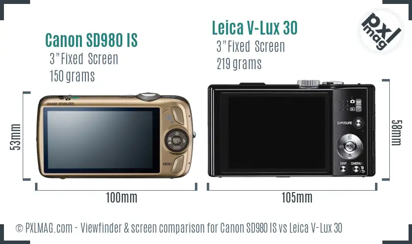 Canon SD980 IS vs Leica V-Lux 30 Screen and Viewfinder comparison