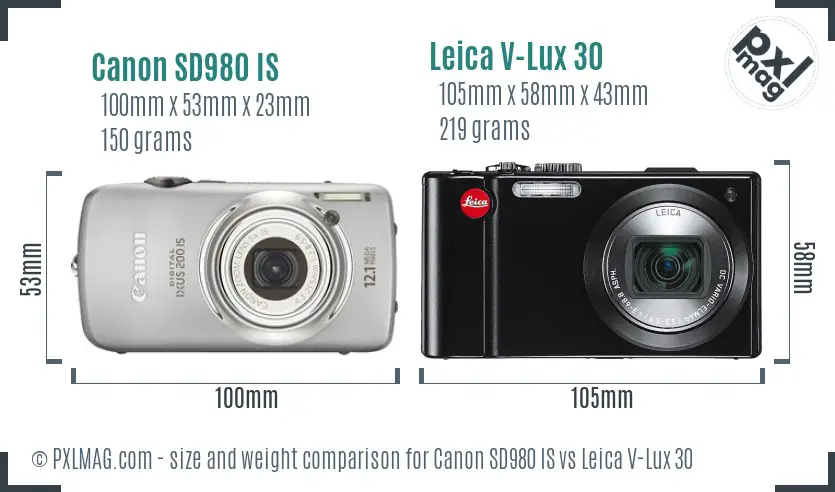 Canon SD980 IS vs Leica V-Lux 30 size comparison