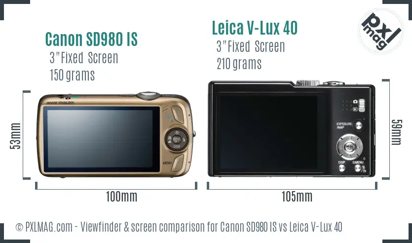 Canon SD980 IS vs Leica V-Lux 40 Screen and Viewfinder comparison