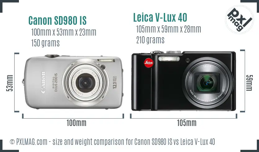 Canon SD980 IS vs Leica V-Lux 40 size comparison
