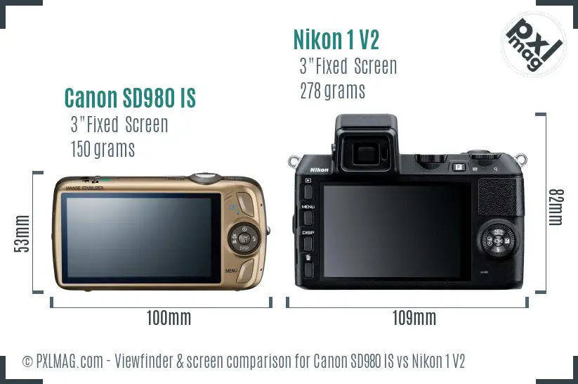 Canon SD980 IS vs Nikon 1 V2 Screen and Viewfinder comparison