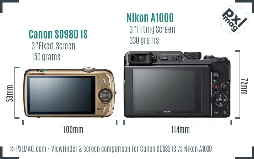 Canon SD980 IS vs Nikon A1000 Screen and Viewfinder comparison