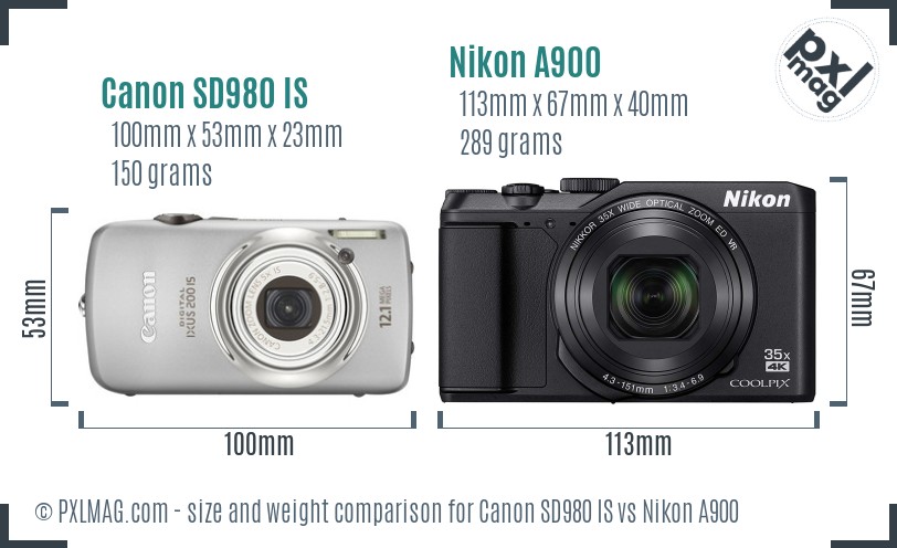 Canon SD980 IS vs Nikon A900 size comparison Canon SD980 IS vs Nikon A900 size comparison