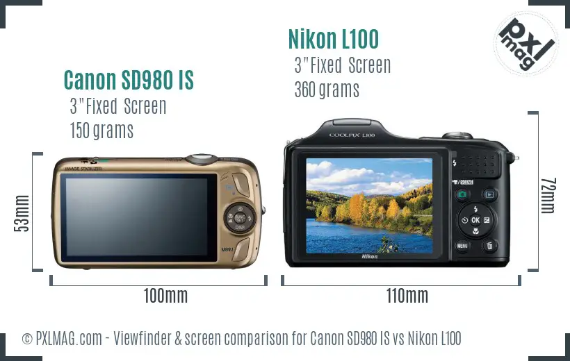 Canon SD980 IS vs Nikon L100 Screen and Viewfinder comparison Canon SD980 IS vs Nikon L100 Screen and Viewfinder comparison