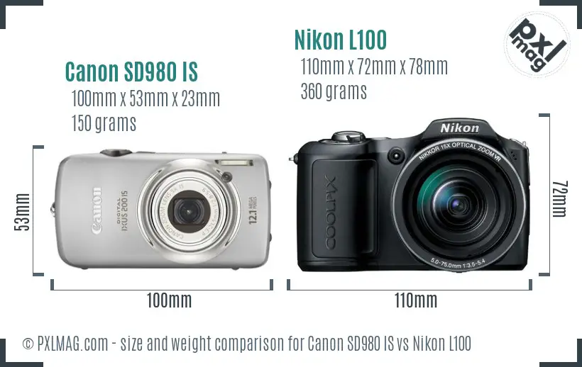 Canon SD980 IS vs Nikon L100 size comparison Canon SD980 IS vs Nikon L100 size comparison