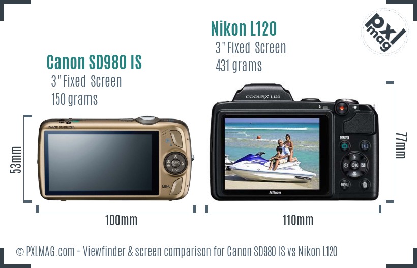Canon SD980 IS vs Nikon L120 Screen and Viewfinder comparison