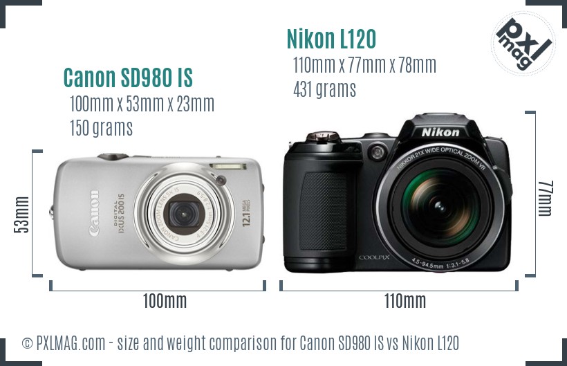 Canon SD980 IS vs Nikon L120 size comparison Canon SD980 IS vs Nikon L120 size comparison