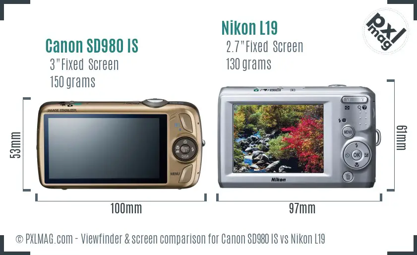 Canon SD980 IS vs Nikon L19 Screen and Viewfinder comparison Canon SD980 IS vs Nikon L19 Screen and Viewfinder comparison