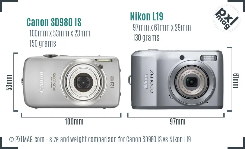 Canon SD980 IS vs Nikon L19 size comparison Canon SD980 IS vs Nikon L19 size comparison