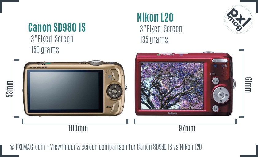 Canon SD980 IS vs Nikon L20 Screen and Viewfinder comparison