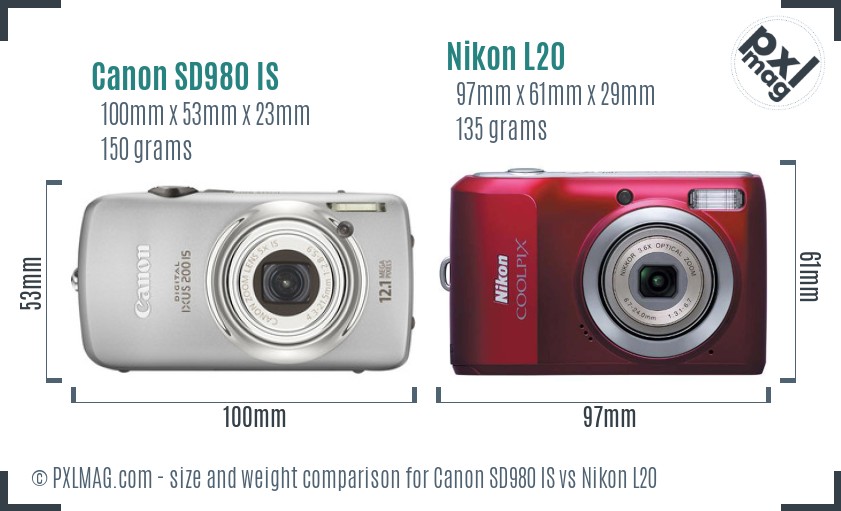Canon SD980 IS vs Nikon L20 size comparison