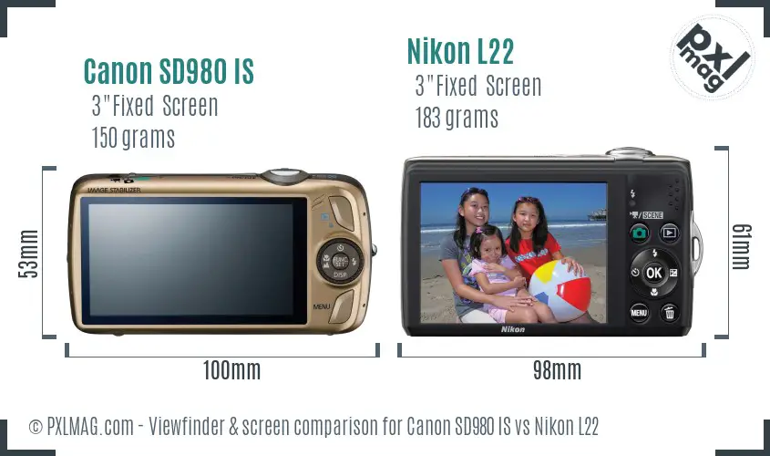 Canon SD980 IS vs Nikon L22 Screen and Viewfinder comparison
