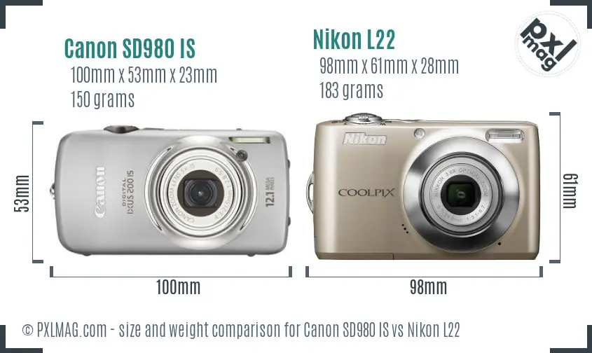 Canon SD980 IS vs Nikon L22 size comparison
