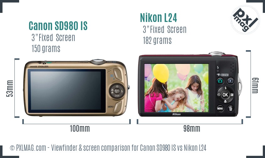 Canon SD980 IS vs Nikon L24 Screen and Viewfinder comparison
