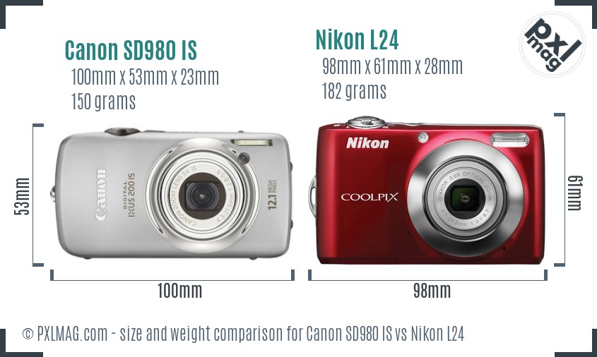 Canon SD980 IS vs Nikon L24 size comparison Canon SD980 IS vs Nikon L24 size comparison