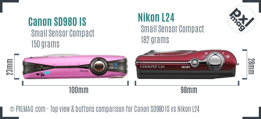 Canon SD980 IS vs Nikon L24 top view buttons comparison