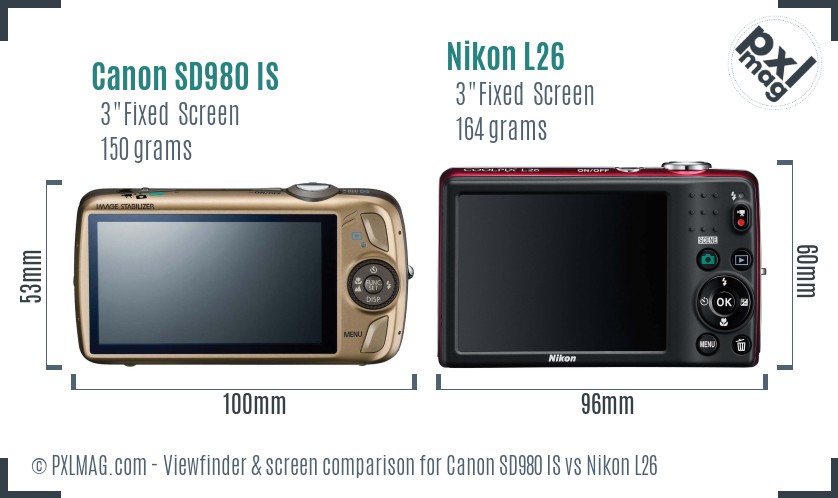 Canon SD980 IS vs Nikon L26 Screen and Viewfinder comparison