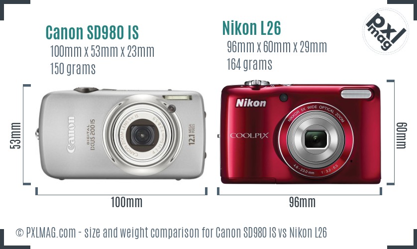 Canon SD980 IS vs Nikon L26 size comparison