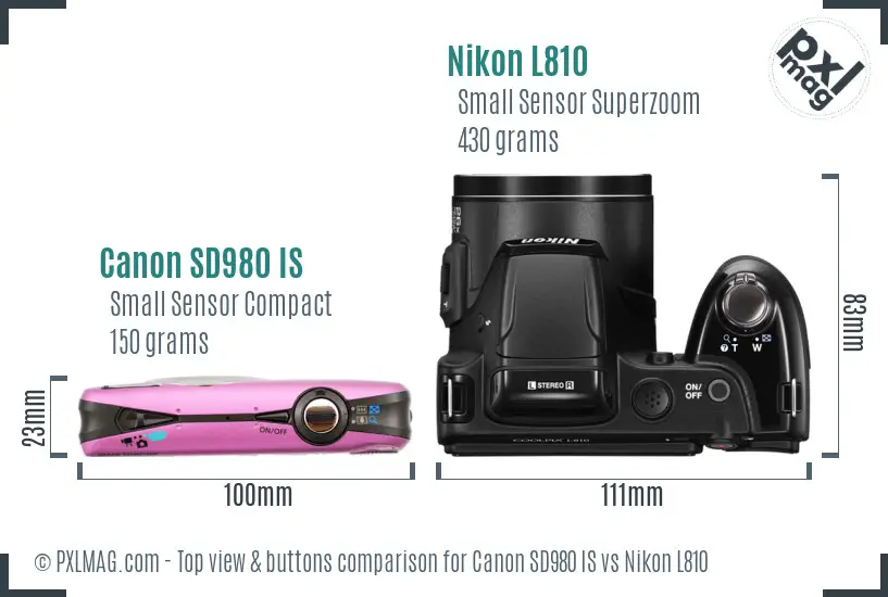 Canon SD980 IS vs Nikon L810 top view buttons comparison Canon SD980 IS vs Nikon L810 top view buttons comparison