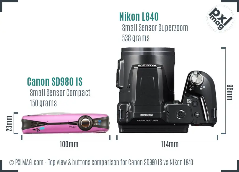 Canon SD980 IS vs Nikon L840 top view buttons comparison