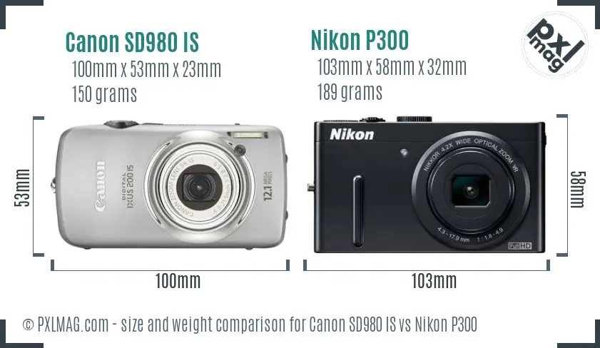 Canon SD980 IS vs Nikon P300 size comparison Canon SD980 IS vs Nikon P300 size comparison