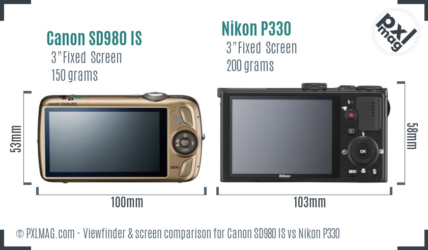 Canon SD980 IS vs Nikon P330 Screen and Viewfinder comparison