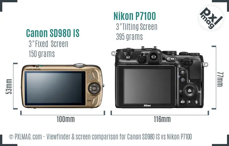 Canon SD980 IS vs Nikon P7100 Screen and Viewfinder comparison